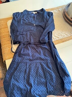LOFT Charcoal Dot Button-Front Midi Dress